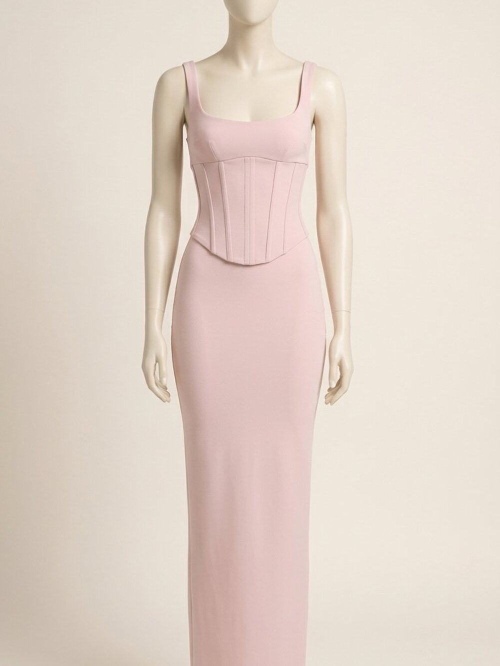 ChicCurve Women's Pink Rose Bodycon Maxi Dress Scoop Neck Corset Set M